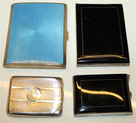 4 silver/enamel cigarette/match cases